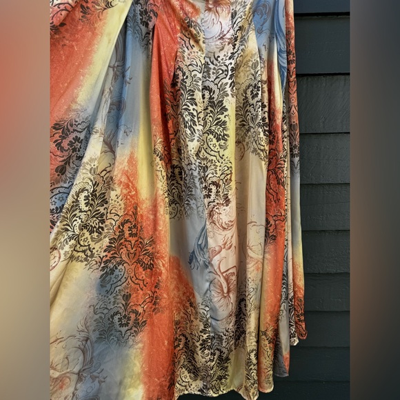 Y2K Vintage Newport News Boho Baroque Print Silky Midi Skirt Size 16W - Picture 4 of 7